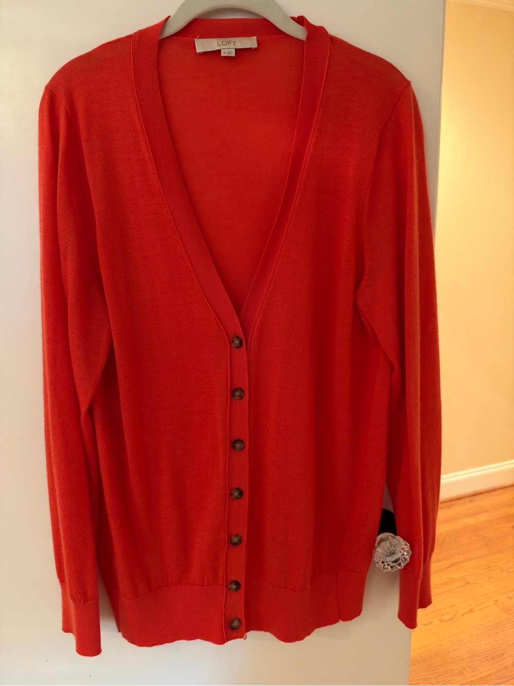 LOFT Orange V-Neck Button Front Cardigan